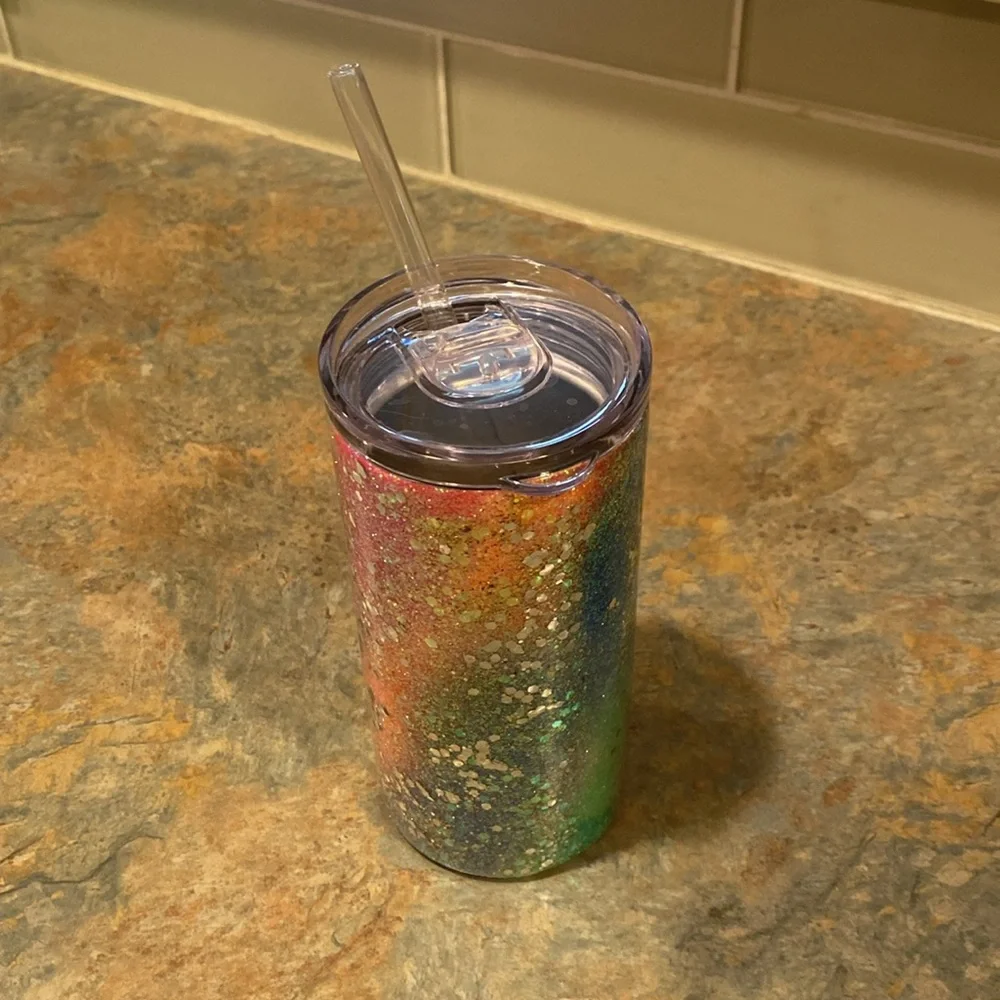 Glittery 'Kind Vibes' Tumbler with Straw